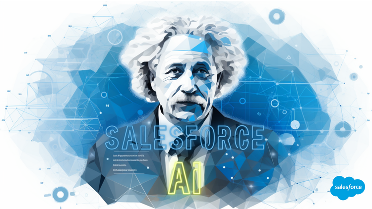 Illustration of Albert Einstein and Salesforce AI text